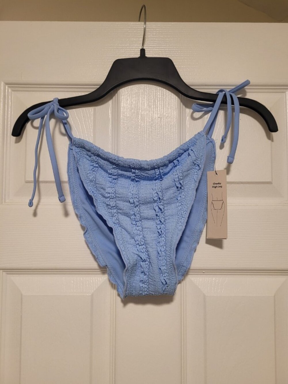 NWT Women's Light Blue Side Tie Cheeky High Leg Bikini Bottoms Size L 12-14